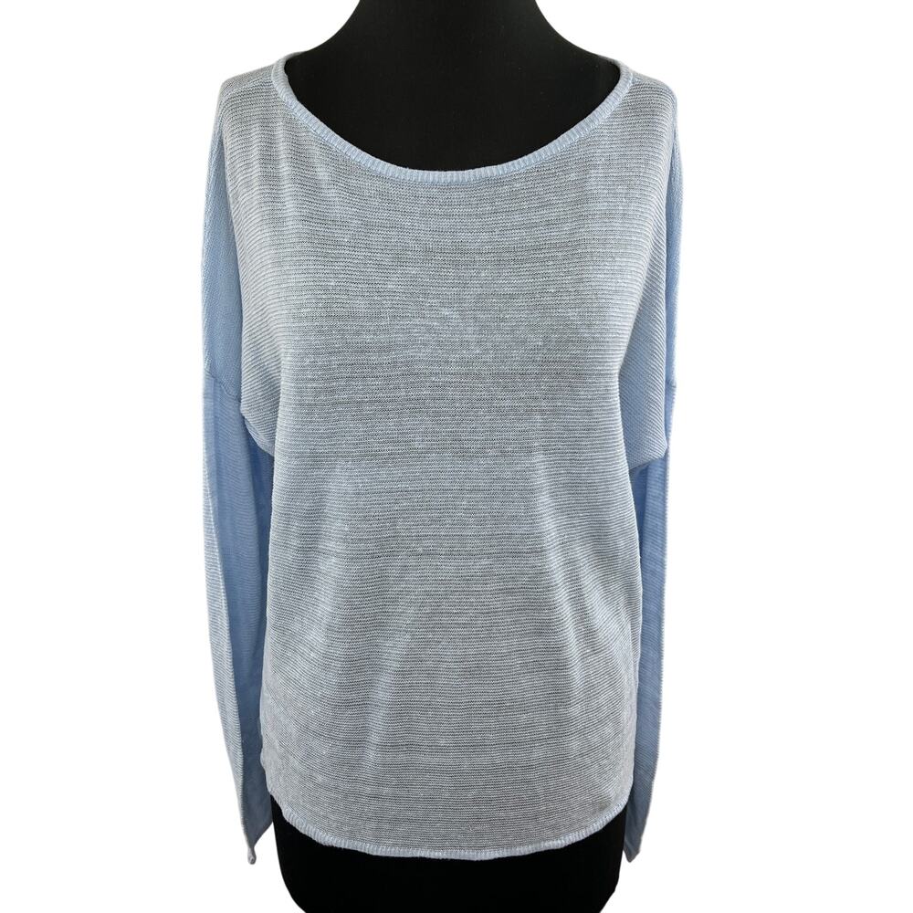 EILEEN FISHER Light Blue Knit Drop Shoulder Long Sleeve Relaxed Sweater Top L